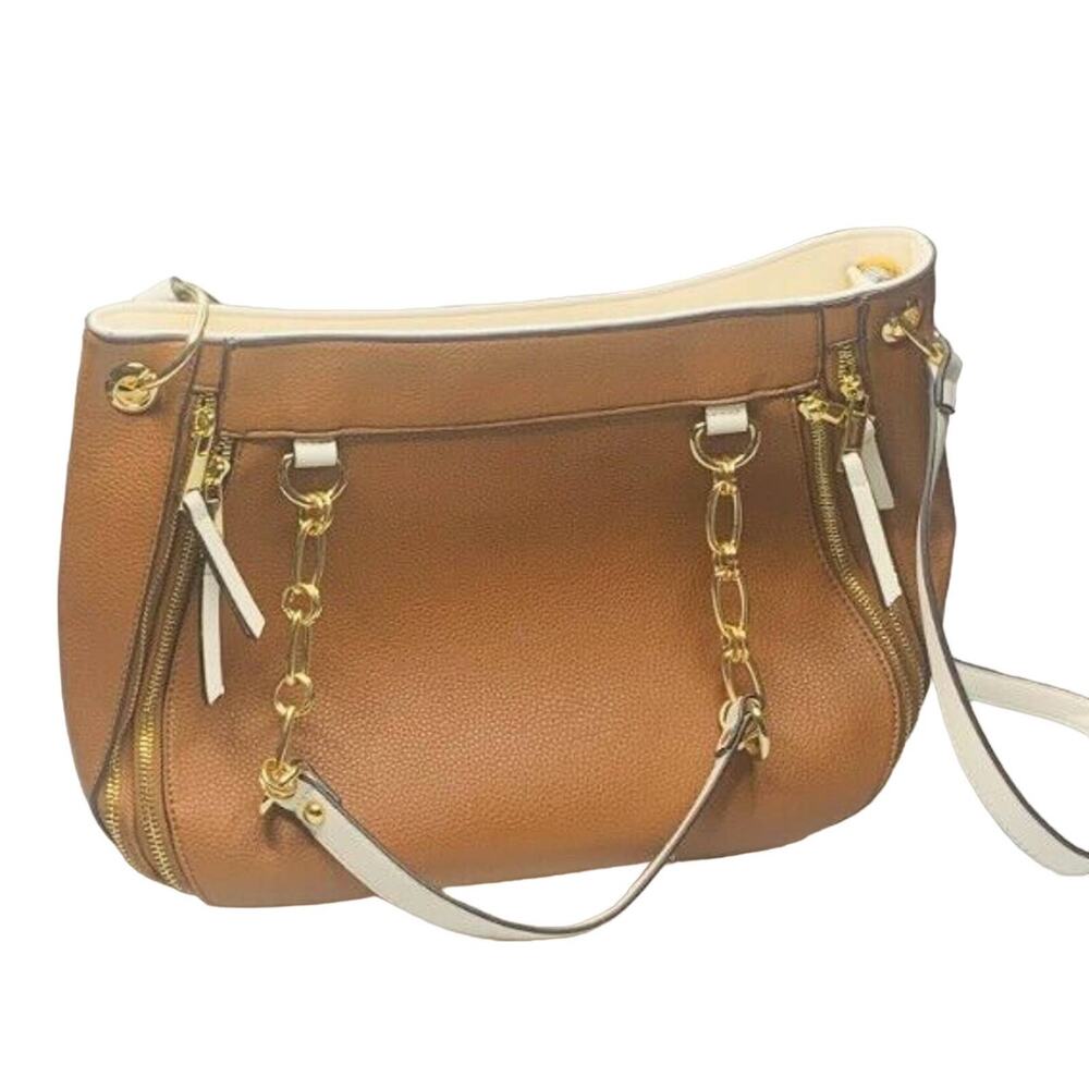 Mia K Collection Brown and Light Beige Tote Bag with Detachable Shoulder Strap